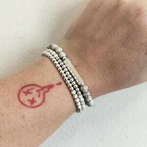 Bracelet Set Stretchy Silver and White Beaded Bracelets